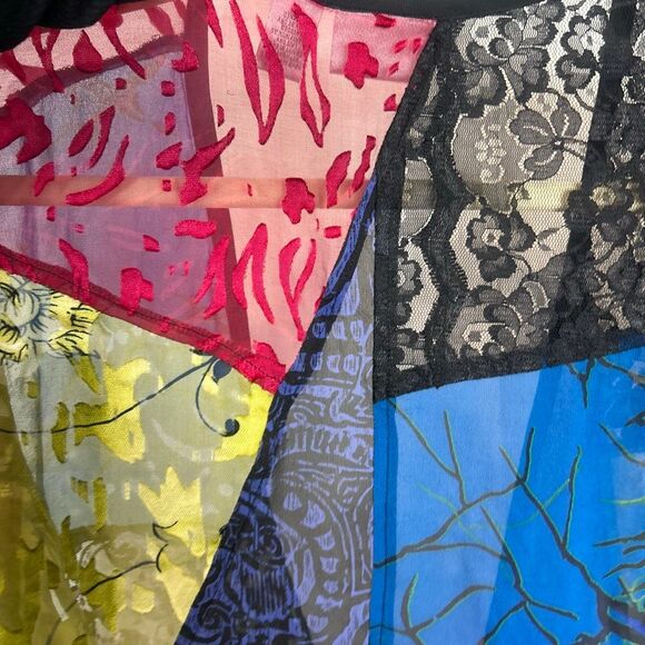 Chico's Silk Lace patchwork Top Women Large Multicolor Velvet Tie Front blouse 2 - Picture 5 of 15